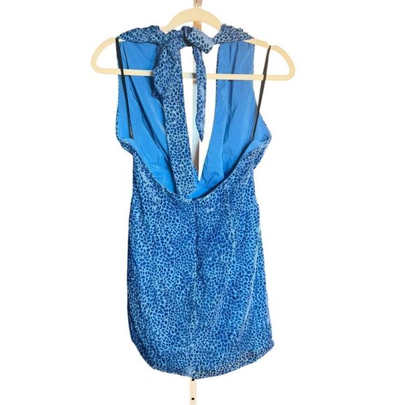 NEW NBD x Revolve Pari Mini Dress Blue Halter Flocked Animal Print Sz Small - Picture 3 of 12